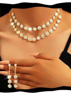 Rhinestone Bridal Wedding Jewelry Sets Crystal Choker Necklace Earrings Set Prom